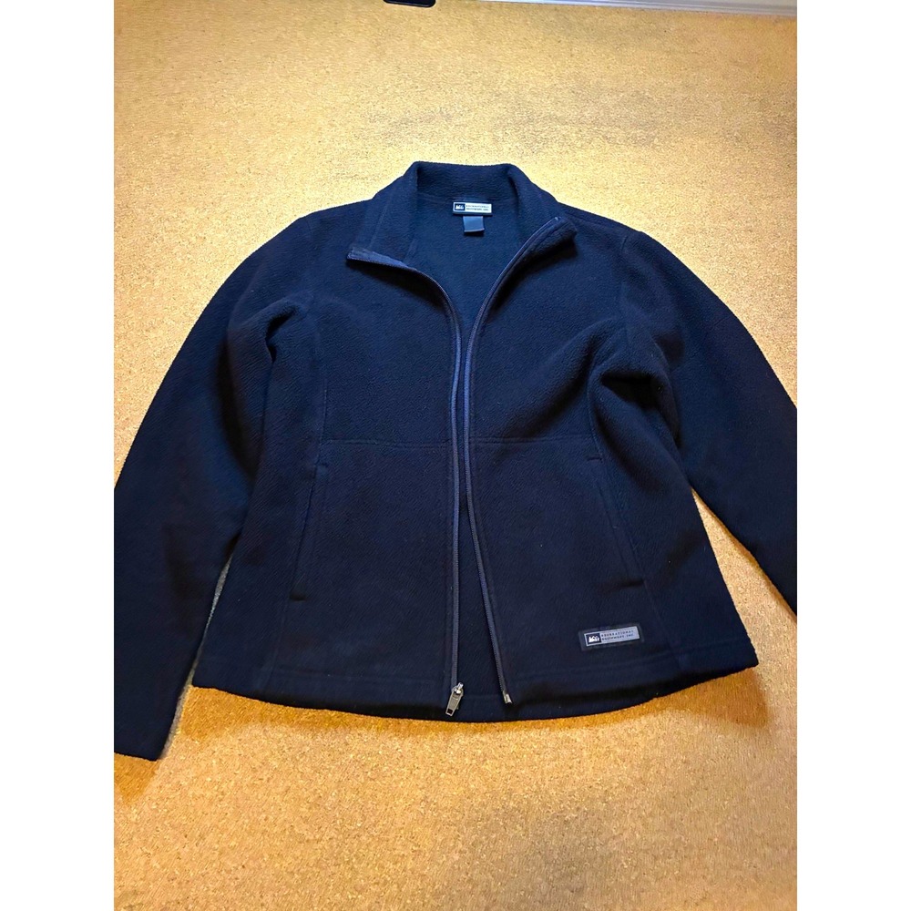 REI Juniors L Black Full Zip Jacket w/ Pockets Long Sleeve Outdoor Logo